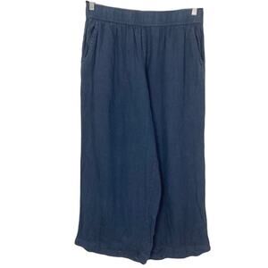NWOT TAHARI Pant XL Navy Linen Wide Leg High Rise Palazzo Lightweight